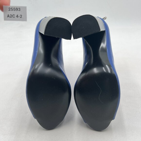 Blue Women Stylish Peep Toe Slouch Ankle Boots Chunky Stacked Heels Party Shoes - Picture 6 of 7